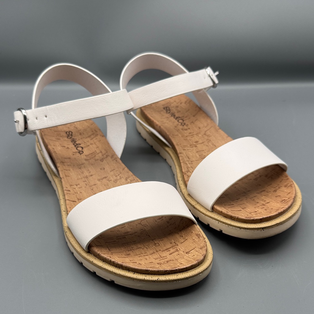 Sun + Stone Womens Mattie Cork Faux Leather Slingback Sandals